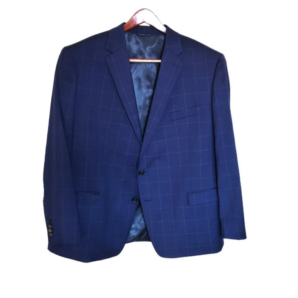 New‎ LRL Wool Plaid Sport Coat Blue Size 50R